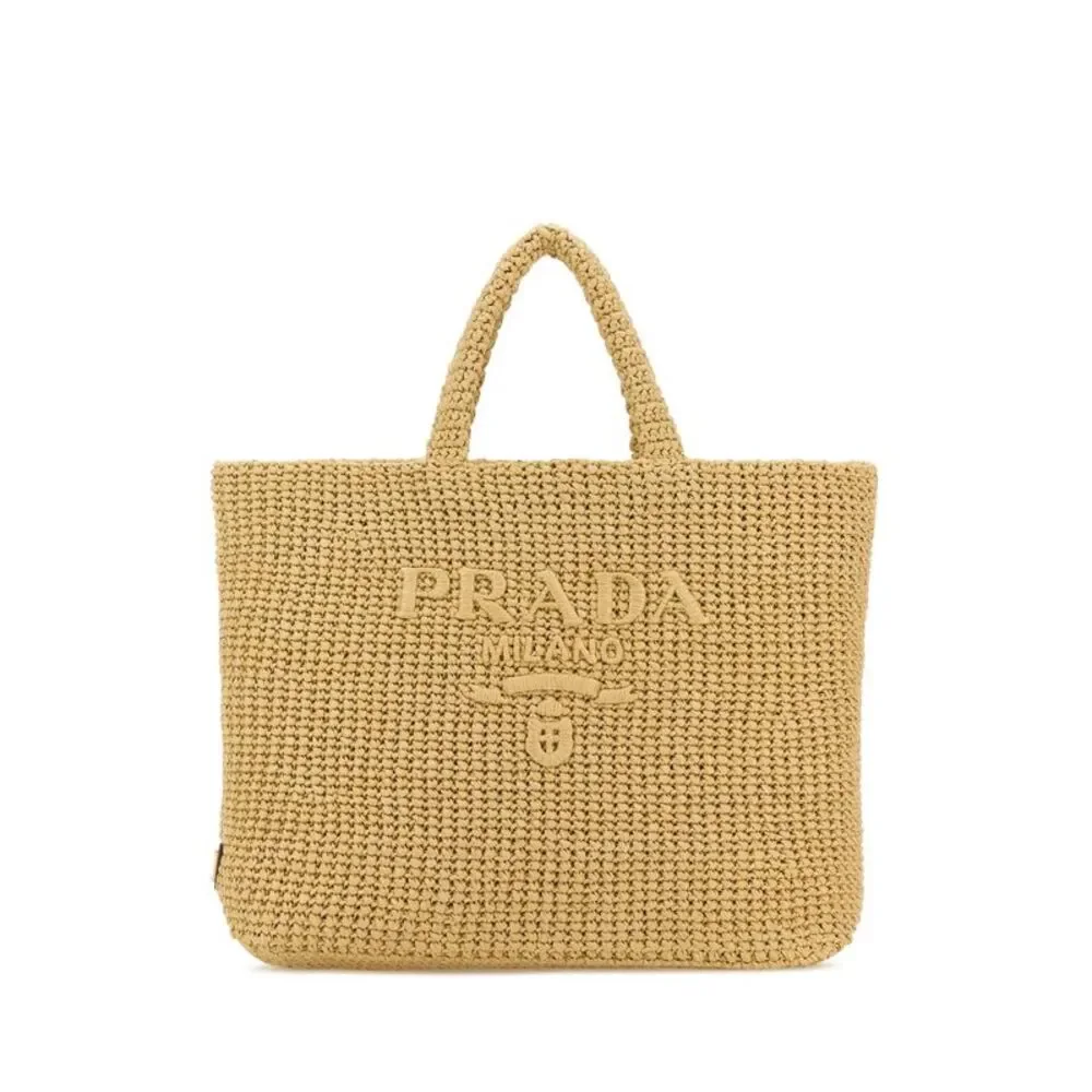 Prada Beige Woven Raffia Tote